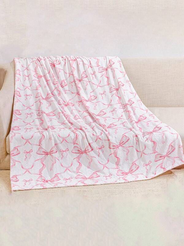 1pc Bowknot Blanket, Soft Flannel Blanket, Cute Bowknot College Style Item, Lightweight & Decorative Plush Blanket For Room Decor, Sofa, Travel, Bed, Valentine's Day Gift,Fall Decor,Autumn Decor,Room Decor