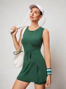 Activina Women's Solid Color Round Neck Sleeveless Waist Tie Sports Casual Dress Athletic Dress