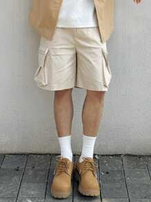 DAZY Men's Solid Color Beige Cargo Shorts For Summer Outdoor