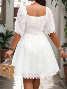 Celure Vestido de uso diario casual de unicolor, simple y de moda, tallas grandes - Blanco - Ver 6