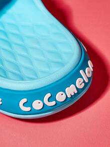 CoComelon X SHEIN Papuci albaștri pentru copii, cu desene animate, cu pepene verde, material EVA ușor și confortabil, anti-alunecare, potriviti pentru copii mici, plajă, în aer liber, în interior, băieți și fete