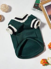 PETSIN 学院风绿色保暖针织宠物毛衣，适合猫狗，秋冬季 - 綠色 - 查看 2