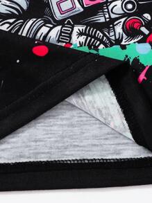 SHEIN 2 件套年轻男孩休闲简约舒适圆领短袖 T 恤和牛仔裤 - 黑色 - 查看 8