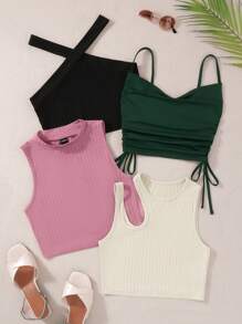 SHEIN Unity 4pcs/Set Minimalist Solid Color Casual Daily Wear Tank Top - Multicolor - View 6