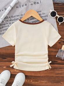 Young Girl Letter Print V-Neck Short Sleeve Casual T-Shirt