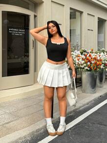 SHEIN EZwear 大码白色蕾丝撞色吊带背心 - 黑與白 - 查看 6