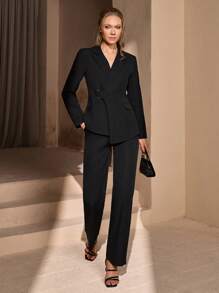 RueChic Bộ đồ hai mảnh màu trơn dành cho nữ Blazer và quần - màu đen - Xem 5