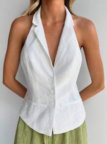 Forever 21 Damen ärmelloses Hemd mit Knöpfen, einfarbig, schlicht & modisch, lässiger Alltagsgebrauch