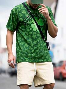 Manfinity Dauomo 男式幸运四叶草印花修身短袖圆领 T 恤