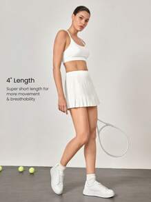 GLOWMODE Tummy Control Pleated Mini Tennis Skirt With Built-In Shorts Side Pockets Tennis Golf Daily Spring Summer - White - View 6