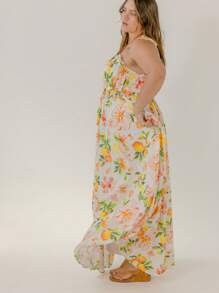 Aralina 曲线花卉印花系带褶饰夏季度假长裙 - 彩色 - 查看 9