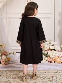 SHEIN Young Girl Spliced Ribbon Long Sleeve Open Placket Loose Shirt - Black - View 2