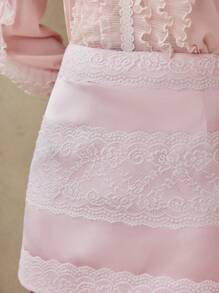 MOTF CONTRAST LACE ZIPPER SKIRT - Baby Pink - View 3