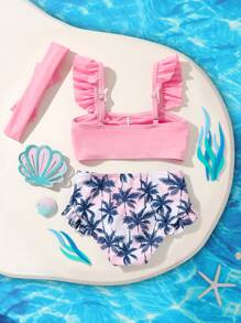 Young Girl Vacation Beach Swimwear 2 Pieces Set - Multicolor - View 2