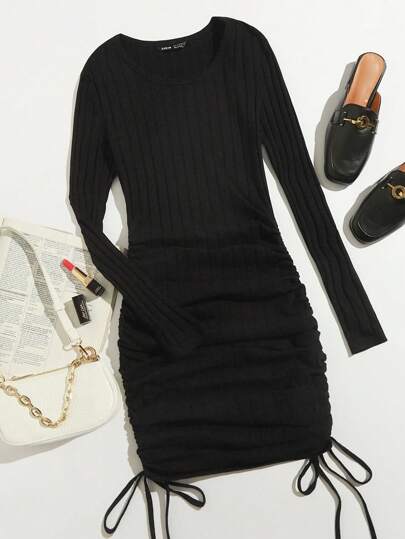 SHEIN EZwear Drawstring Ruched Side Bodycon Dress