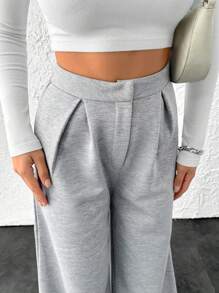 EURMUSE Women Wide Leg Button Detailed Pant Sweatpant - Grey - View 6