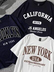 Attitoon 3 件套休闲简约纽约英伦图案圆领短袖宽松 T 恤女款，适合夏季 - 彩色 - 查看 4