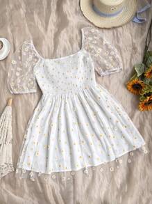 Flirla 大码浪漫雏菊花卉蝴蝶结度假连衣裙