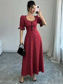 Modelyn Women Casual Solid Color Daily Dress, Simple & Fashion - Red - View 1