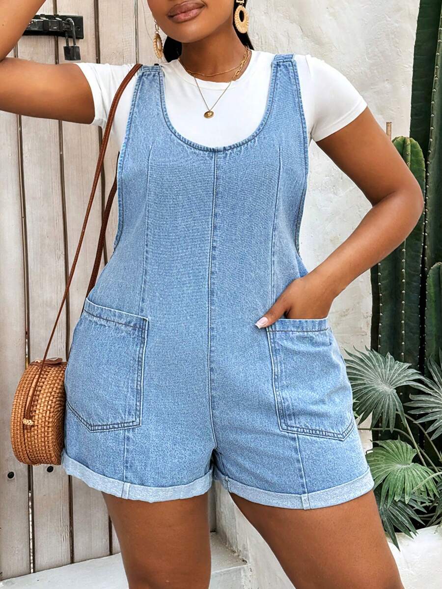 SHEIN VCAY 大码牛仔连体裤,休闲度假宽腿短裤,蓝色夏季,女士度假装,复活节,春季,西部风,女士办公室装,狂欢装,婴儿淋浴礼服,Cottagecore,女士乡村装,老钱风格女士,外出装,,节日装,牛仔装,女士机场装,Kpop,热带度假女士服装,纳什维尔装,欧洲夏季,音乐会,女牛仔装,毕业装女士海滩装,女士度假装,海滩,波西米亚风女装,女士巡航装,老钱风格女士,伊比沙岛装,波西米亚风, - 藍色 - 查看 1