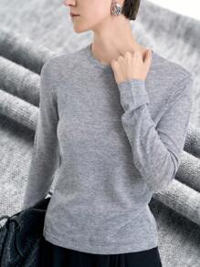 Aalyst Damen einfacher Rundhals Langarm Pullover, Lässig für den täglichen Gebrauch, Strick Pullover für Herbst und Winter