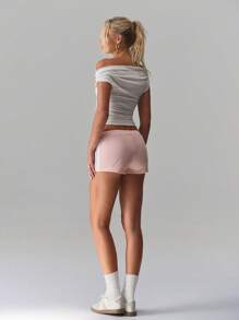 TRNVIE Low Waist Number Print Trim Casual Shorts, Versatile & Fashionable For Everyday