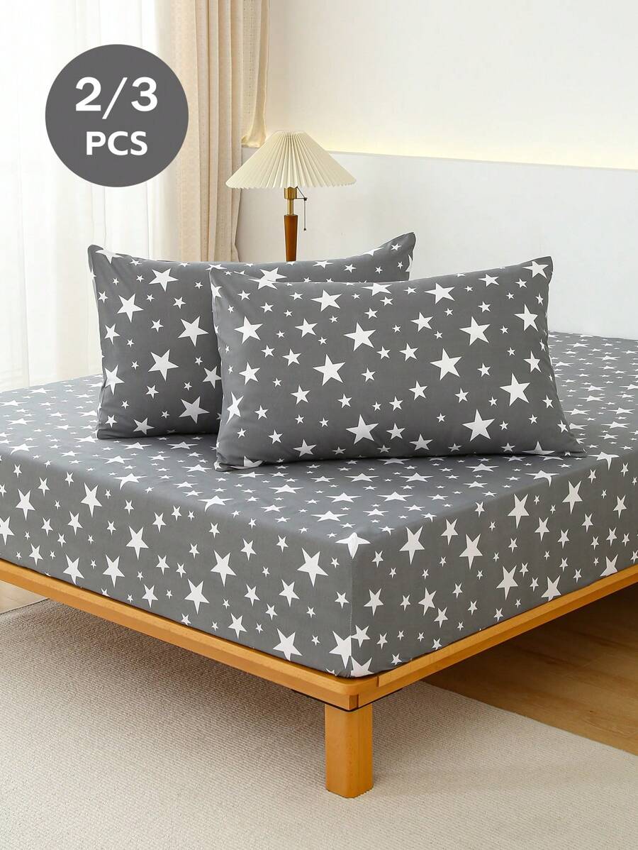 2/3 pièces Ensemble de draps-housses souples - L'ensemble de draps-housses comprend 1/2 taies d'oreiller et 1 protège-matelas (30 cm/12 pouces de profondeur) - Housse de matelas ou surmatelas moderne, convient à tous les formats de lit, y compris simple, double, queen et king. - Gris - Voir 1