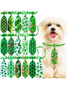 PETSIN 2/3/4pcs Random Pet Necktie, St. Patrick's Day Clover Sketch Decor, Dog Cat Grooming Accessories - Multicolor - View 1