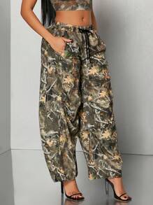 SHEIN SXY Summer Street Casual Everyday Comfort Camouflage Print Woven Baggy Ultra-Low Waist Pants With Pockets - Multicolor - View 3