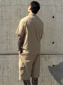 DAZY Conjunto de camisa polo y shorts de unicolor para hombres, ropa de trabajo de verano para exteriores