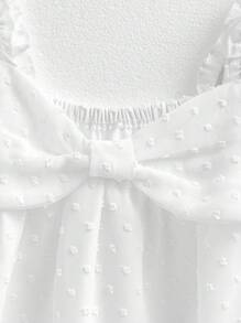 幼儿和小女孩白色吊带衬衫，带蝴蝶结刺绣、镂空花卉、露肩、A 字型、可爱公主风格、姐妹/母女时尚、春季新品 - 白色 - 查看 4