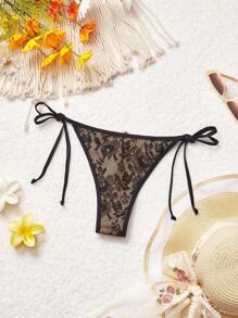 SHEIN MOD Women Lace Beach Tie-Up Swim Bottom, Bathing Suits Women Women Bikini Sets - Black - View 2