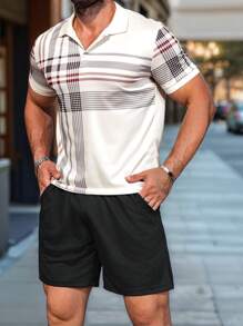 Manfinity Homme Men's Polo Shirt And Shorts Set, Minimalist Fashion Casual Everyday Wear - Multicolor - View 3
