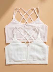 Youth Criss-Cross Straps Minimalist Camisole, Casual Everyday Wear ,2 Pcs - Multicolor - View 1