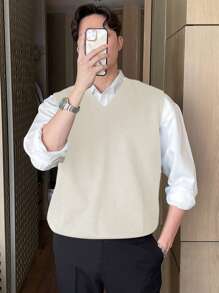 DAZY Summer Solid Color V-Neck Knit Sweater For Men