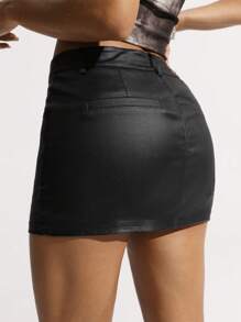 SHEIN EZwear Women's Fashion Solid Color Fitted Mini Skirt - Black - View 2