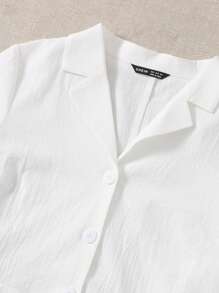 SHEIN EZwear Single Breasted Solid Shirt & Shorts Set