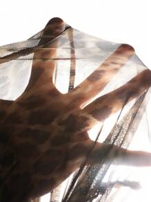 SHEIN EZwear Plus Size Vintage Leopard Print Mesh Fishtail Skirt - Brown - View 7