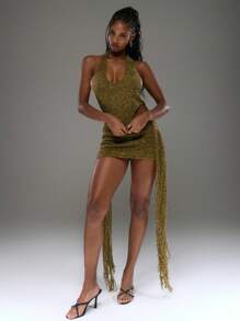 Musera Resort 深 V 纹理针织丁字裤紧身衣街头风格性感女士灯芯绒上衣罩衫仅限伊比沙岛假日