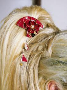 ROMWE J-Fashion 1 件日式金箔手扇，带流苏和发夹，复古设计发饰爪夹发夹发夹 - 彩色 - 查看 3