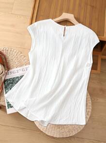EMERY ROSE Chemise décontractée avec empiècement texturé brodé blanc pour femmes grandes tailles, style élégant de vacances rurales, pour le printemps/l'été