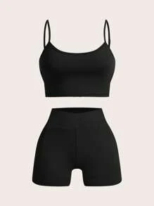 SHEIN EZwear 黑色多件套户外套装，简约、时尚、休闲，适合日常穿着 - 黑色 - 查看 13
