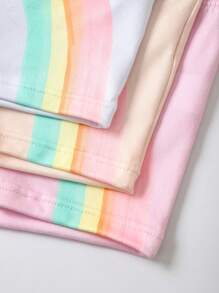 CoComelon X SHEIN 3pcs Young Girl Pink & Beige & Blue Cute Cartoon & Rainbow Print Bow Decor Comfortable Soft Boyshorts Briefs Panties - Multicolor - View 4