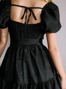 ROMWE Anime 1pc Black Japanese Style Obi Belt, Embroidered Floral & Crane Design Vintage Waist Belt For Dresses