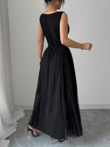 Elenzga 女士纯色单排扣方领无袖休闲连衣裙