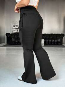 SHEIN EZwear Plus Size Black Skinny Stretch Flared Pants For Women ...