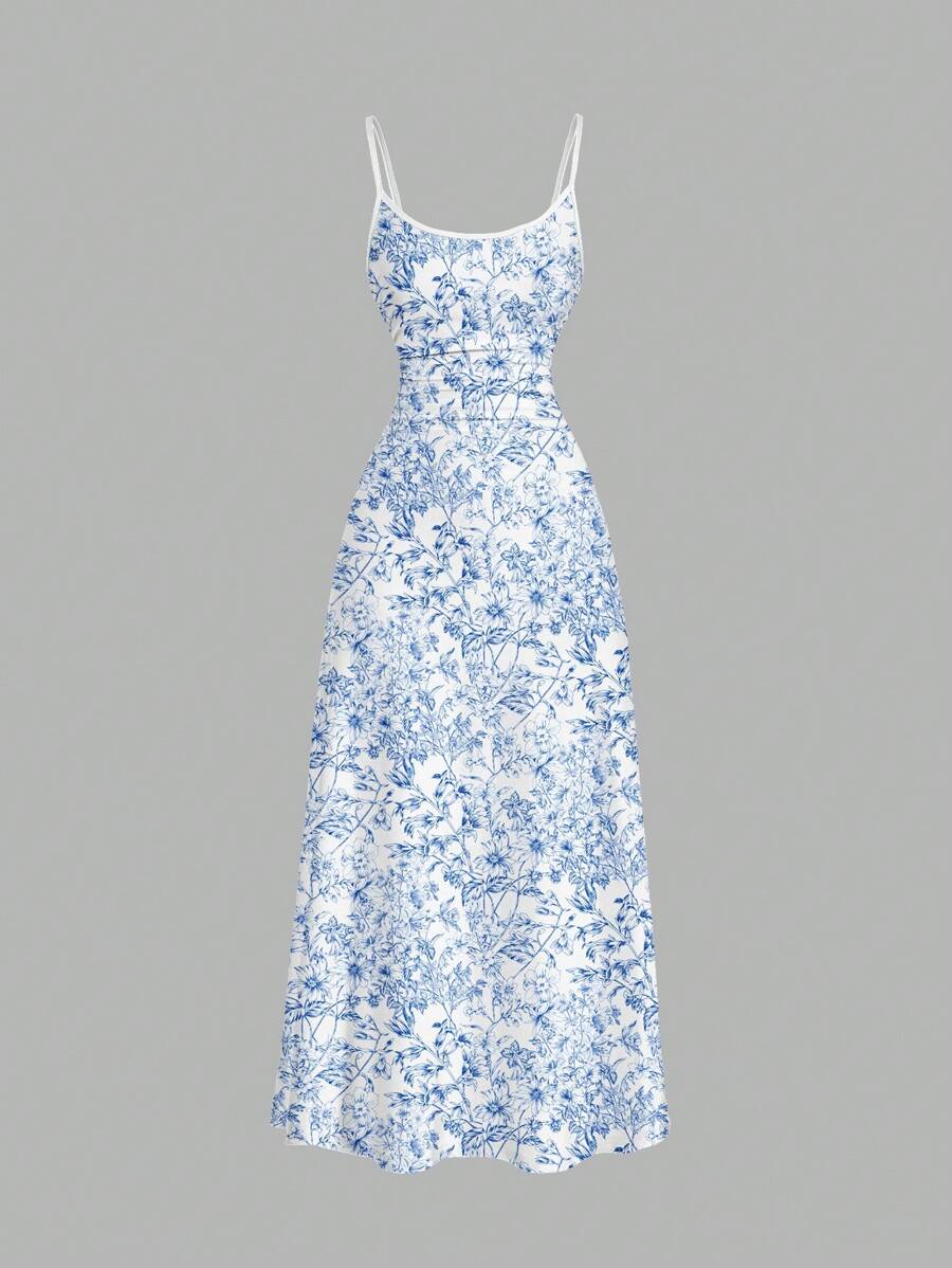 SHEIN MOD 大码青花瓷印花休闲宽松连衣裙，适合夏季度假