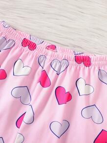 2pcs Baby Girls' Cute Dog & Heart Print Casual Home Outfit, Long Sleeves T-Shirt And Pants Set