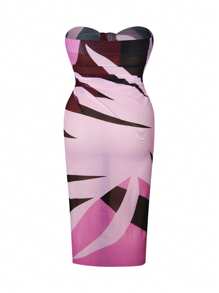 SHEIN Swim Oasis Große Größen Damen Oasis hochwertiger bedruckter Mesh-Lagen-Midirock, für Sommer Strandurlaub