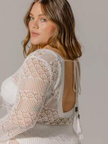 Aralina Curve Boho Festival 钩针透视长袖超长沙滩裙 - 米色 - 查看 4